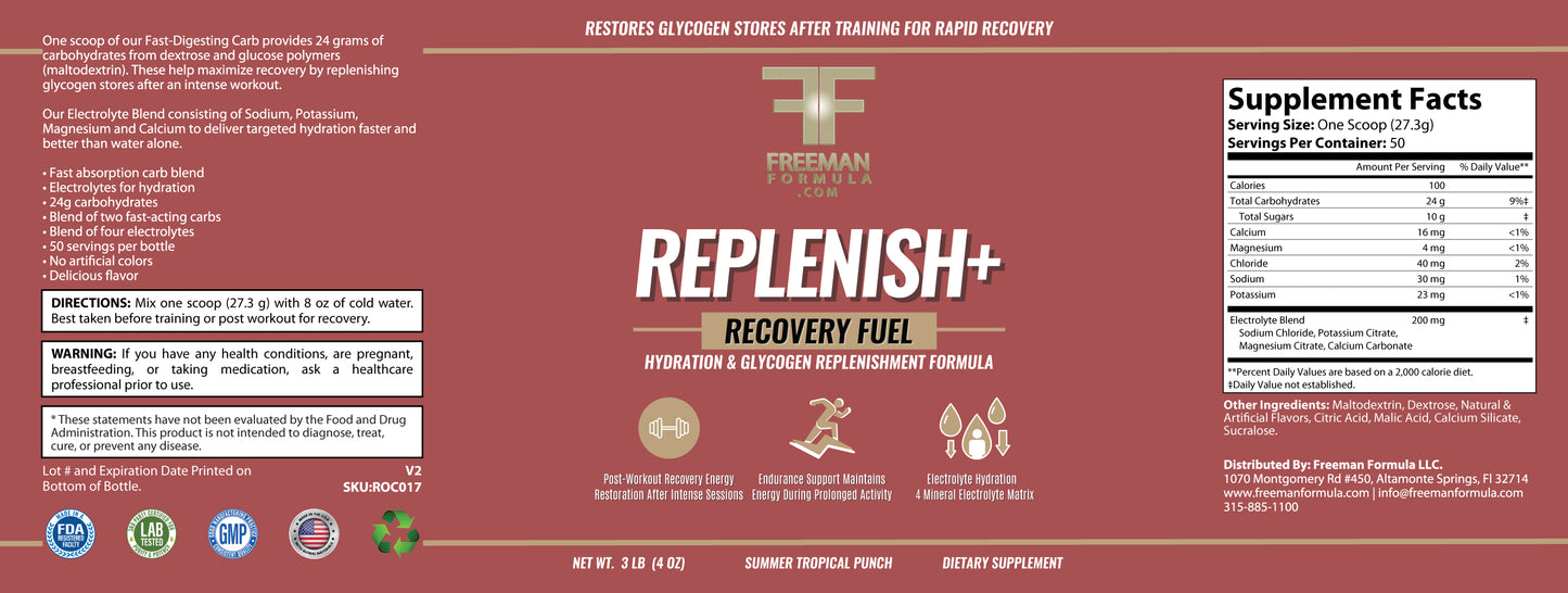 Replenish+ Recovery Fuel Hydration & Glycogen Replenishment Formula | 3 lb | 50 Servings