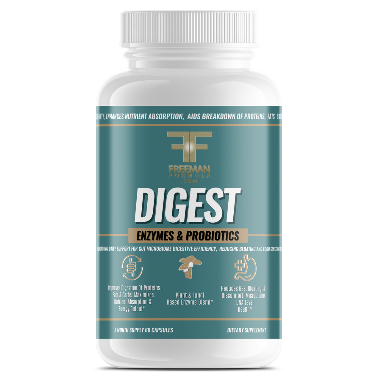 DIGEST bottle from Freeman Formula, formulated with enzymes and Probiotics
