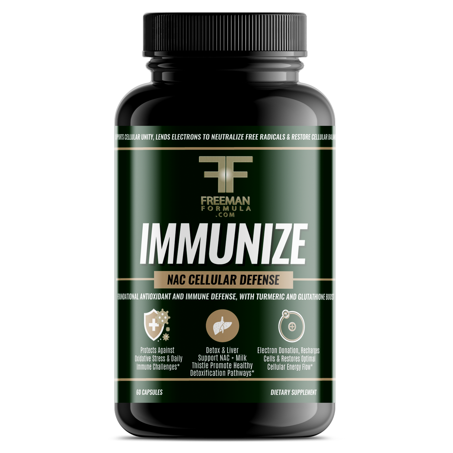 Freeman Formula Immunize NAC Cellular Defense supplement supports immune health, cellular protection, and antioxidant defense with NAC and essential nutrients.