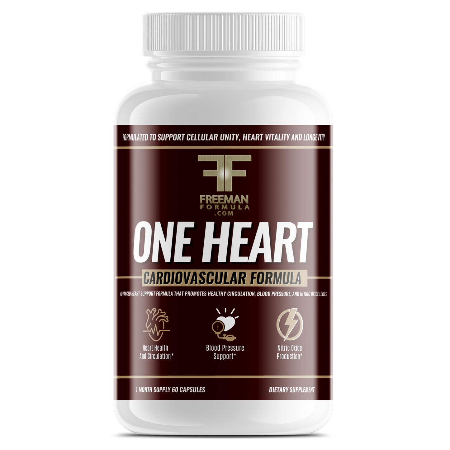 Freeman Formula One Heart supplement bottle designed to support heart health, circulation, and blood pressure balance.