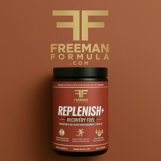 Freeman Formula Replenish+ Recovery Fuel, hydration and glycogen replenishment formula for faster muscle recovery and performance support, 3 lb, 50 servings.