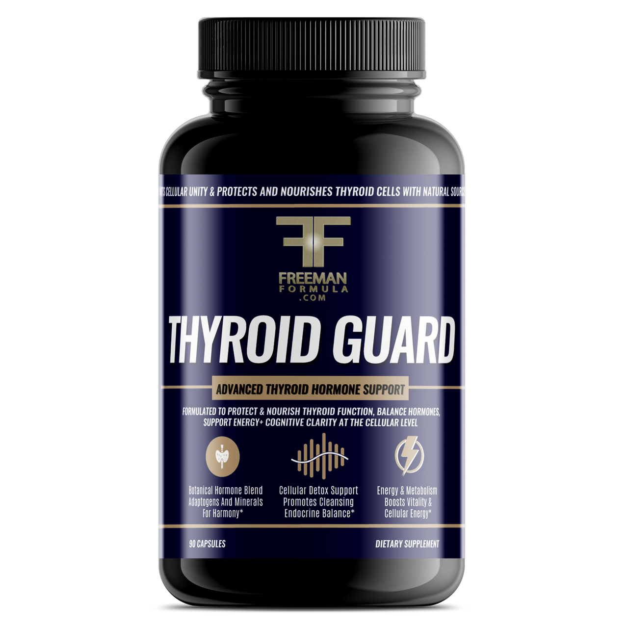 Freeman Formula Thyroid Guard advanced thyroid hormone support supplement promotes healthy metabolism, energy production, and hormonal balance.