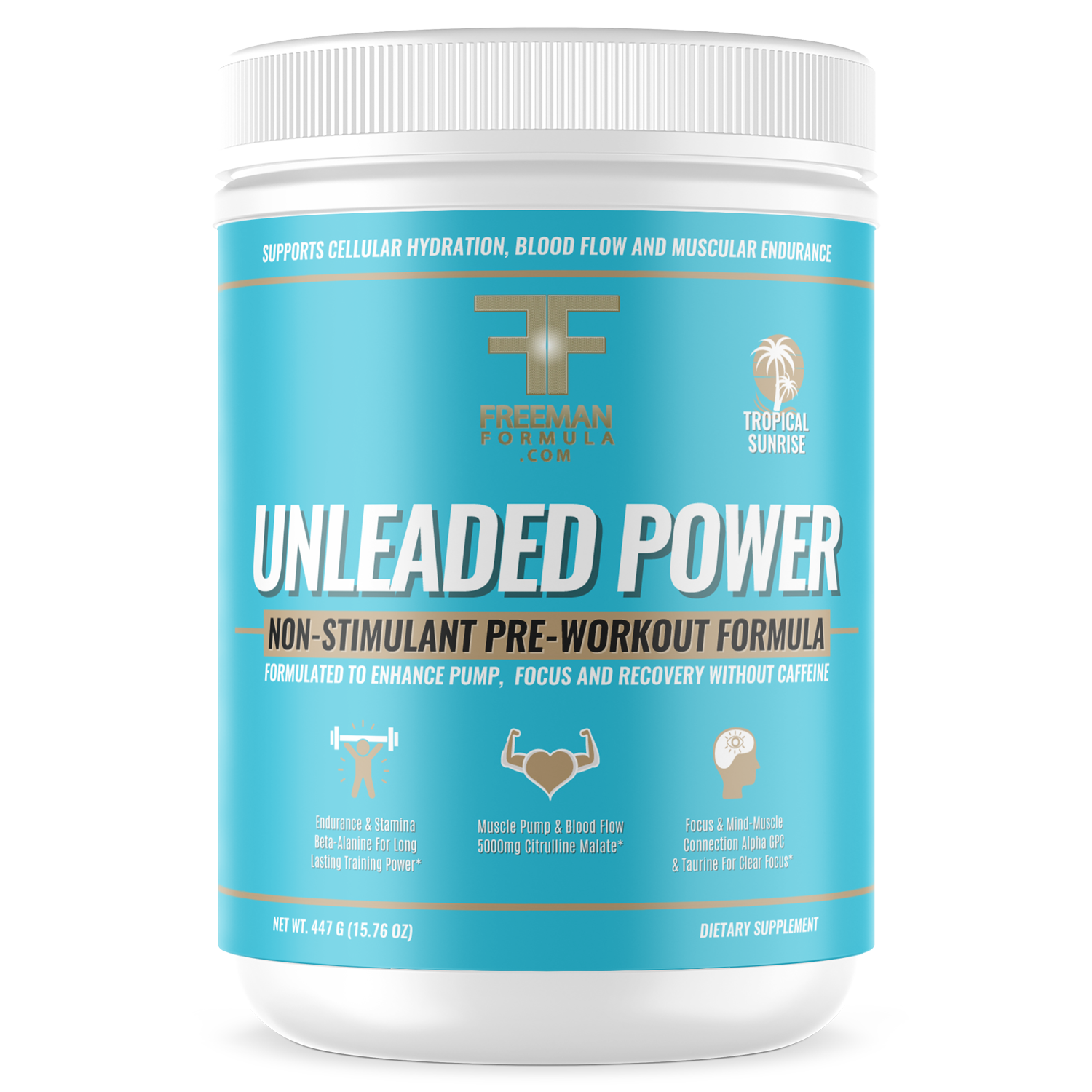 Freeman Formula Unleaded Power non-stimulant pre-workout formula designed to boost energy, strength, and focus without caffeine or jitters.